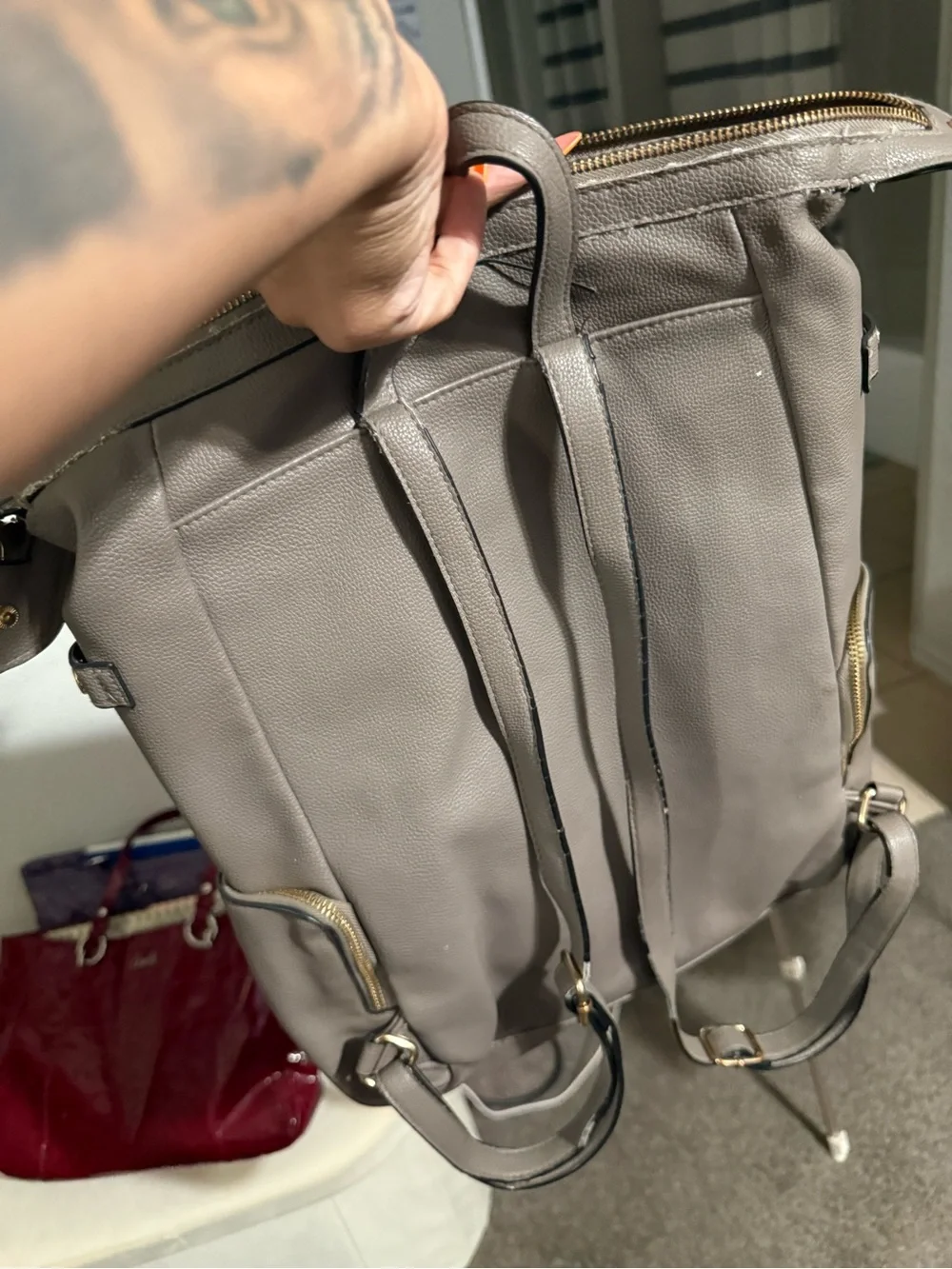 Target Taupe Leather Backpack Tote with Gold Hardware